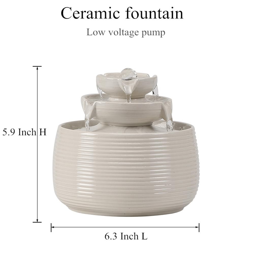 Modern Ceramic Tabletop Water Fountain – Minimal Zen Indoor Décor (White A170)