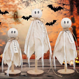Rustic Wooden Ghost Trio – Farmhouse Halloween Decorations with BOO & Haunted Labels, 3 Sizes