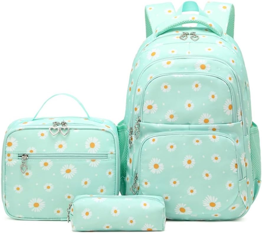 Daisy Print School Backpack Set with Insulated Lunch Bag