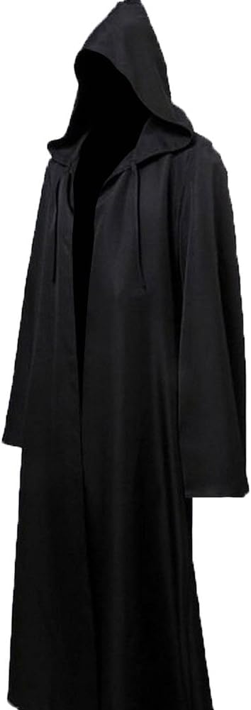 Men’s Black Witch Cloak – Adult Hooded Halloween Robe for Cosplay & Parties