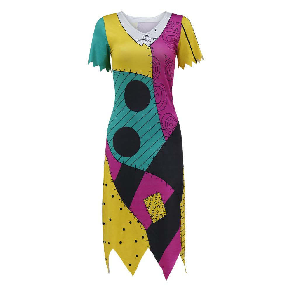 Women’s Patchwork Sally-Inspired Dress – Halloween & Christmas Carnival Costume 🎃💃