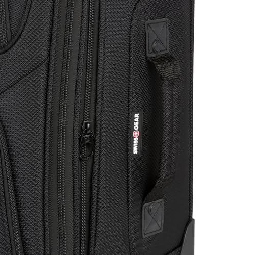 SwissGear Sion Softside Expandable Carry-On Luggage 21”, 360° Spinner Wheels Lightweight Travel Suitcase (Black)
