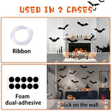 12PCS 3D Hanging Bats with Glowing Eyes – Waterproof Outdoor Halloween Decorations with 15 Pairs of Fluorescent Eye Stickers