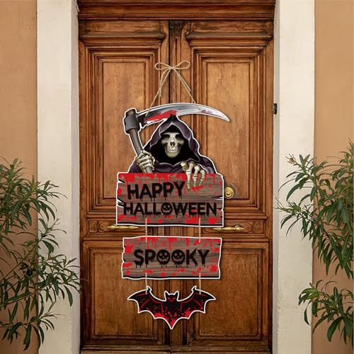 Halloween Door Hanger Set – 5PCS Hanging Paper Signs with Ghosts, Pumpkins & Bats for Fall Party Decor