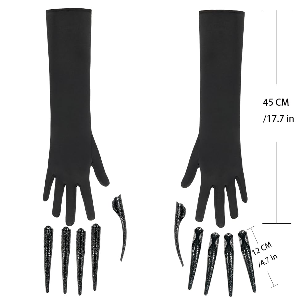 Gothic Vampire Claw Gloves Set – 10pcs Long Finger Claws with Black Stretch Gloves for Halloween & Cosplay