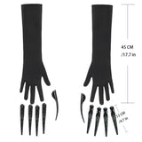 Gothic Vampire Claw Gloves Set – 10pcs Long Finger Claws with Black Stretch Gloves for Halloween & Cosplay