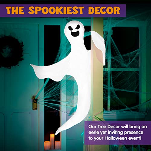 Happy Halloween Tree Ghost Decoration – 53” White Wrap-Around Ghost with Adjustable Arms (Weatherproof Outdoor Decor)