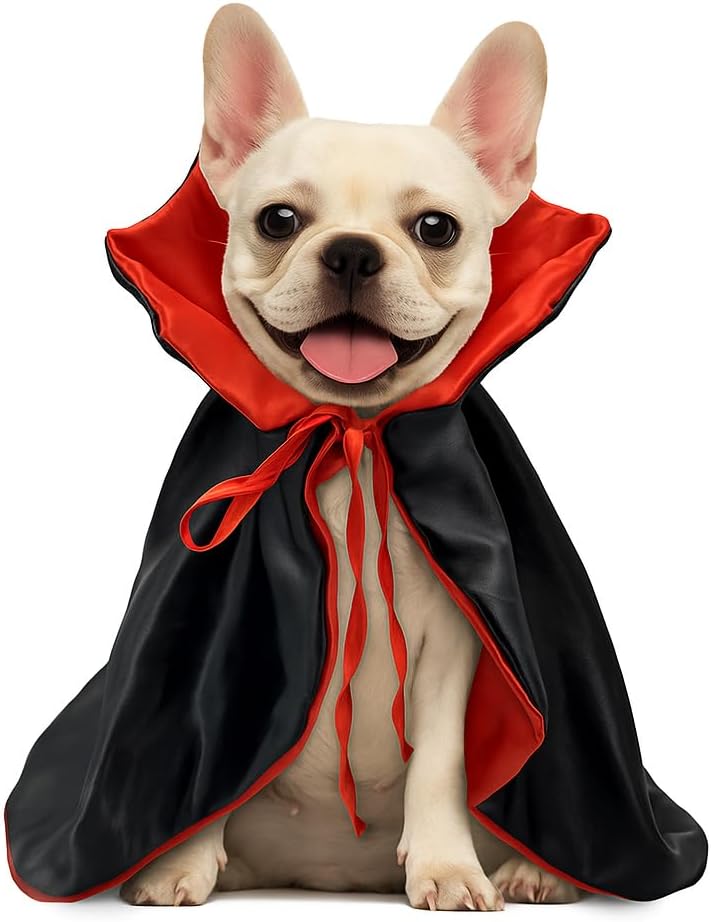 Black and Red Vampire Cape for Dogs and Cats – Halloween Pet Costume with Adjustable Ties
