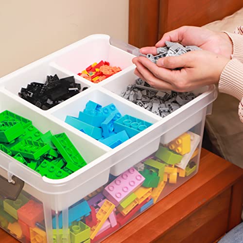 Citylife 17-Qt Plastic Storage Box with Removable Trays – Clear Craft & Tool Organizer for Beads, Sewing & Art Supplies (White)