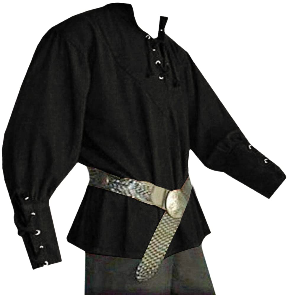 Black Pirate Renaissance Shirt – Lace-Up Medieval Long Sleeve Top for Men & Women ⚓🖤