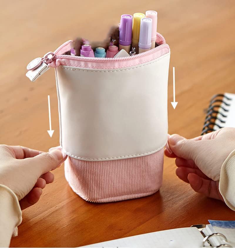 Blue Retractable Corduroy Pencil Case and Pen Holder