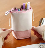 Blue Retractable Corduroy Pencil Case and Pen Holder