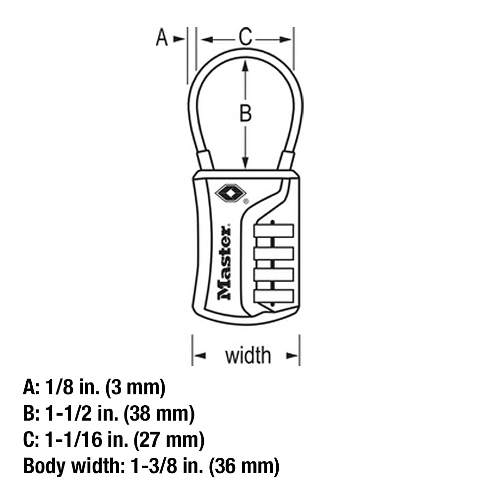 Master Lock TSA Approved 4-Digit Combination Luggage Lock with Flexible Cable, Travel Security Padlock