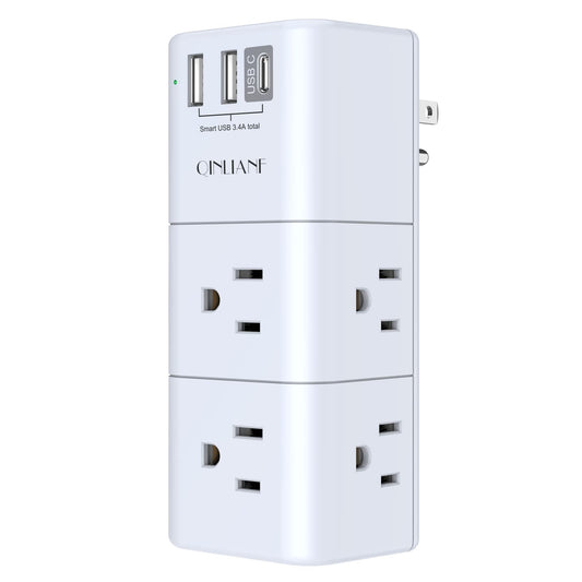 9-in-1 Rotating Power Outlet Extender with USB-C – Surge Protector Wall Charger with 6 AC Ports