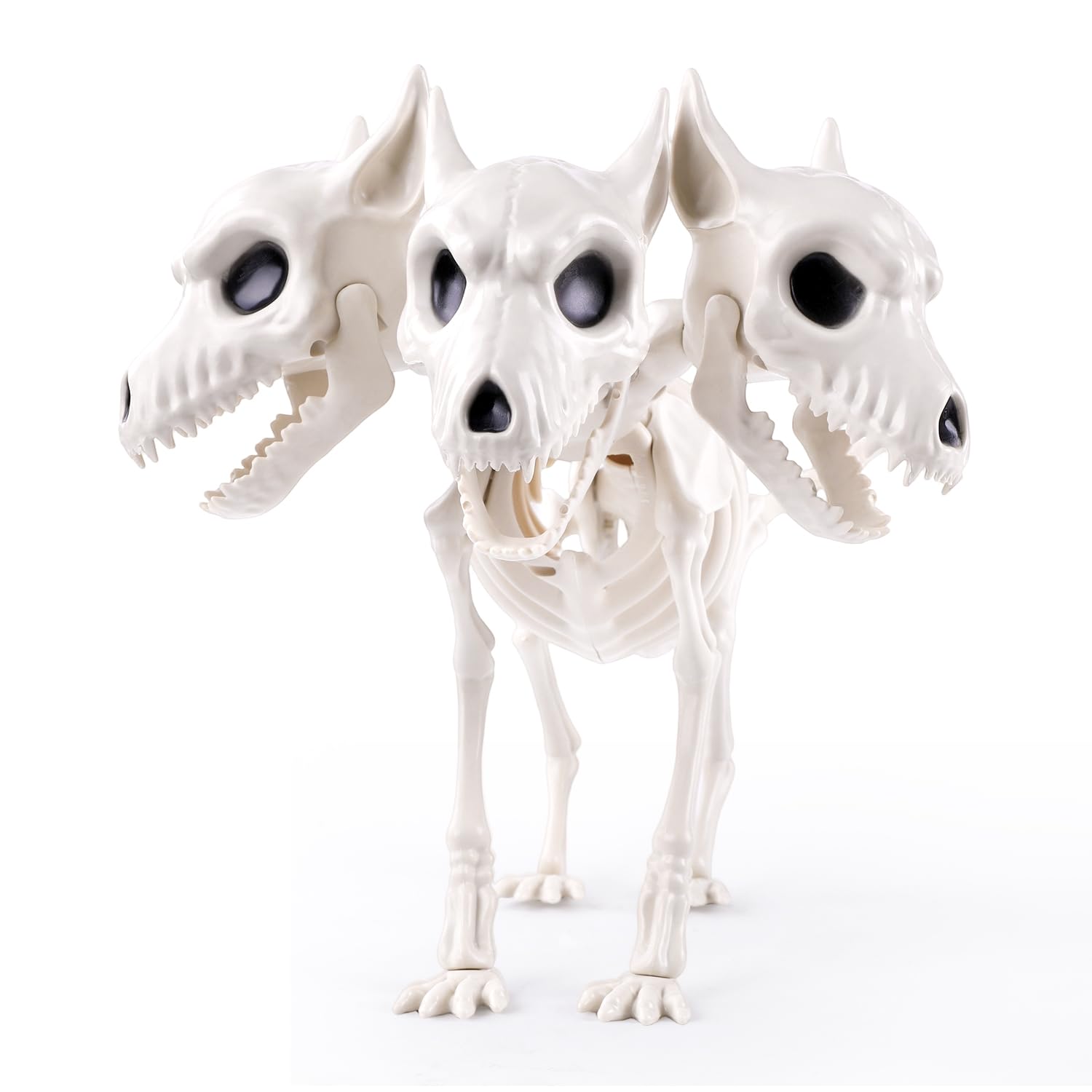 JOICEE 12’’ Halloween Dog Skeleton, Three-Headed Spooky Realistic Halloween Puppy Dog Skeleton Statue Prop for Scary Props Party Decoration