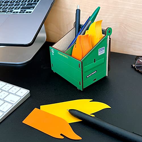 Genuine Fred Desk Dumpster Pencil Holder Funny 3-Compartment Office Organizer with Flame Note Cards