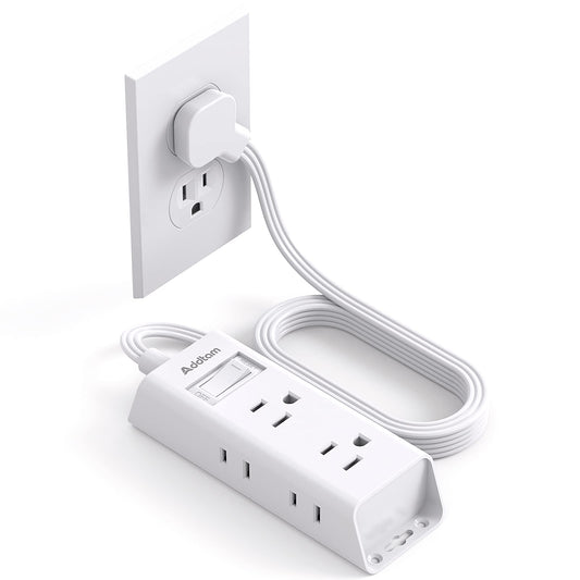 Ultra Flat Plug Power Strip – 6 Outlet Extension Cord with Right Angle Slim Design
