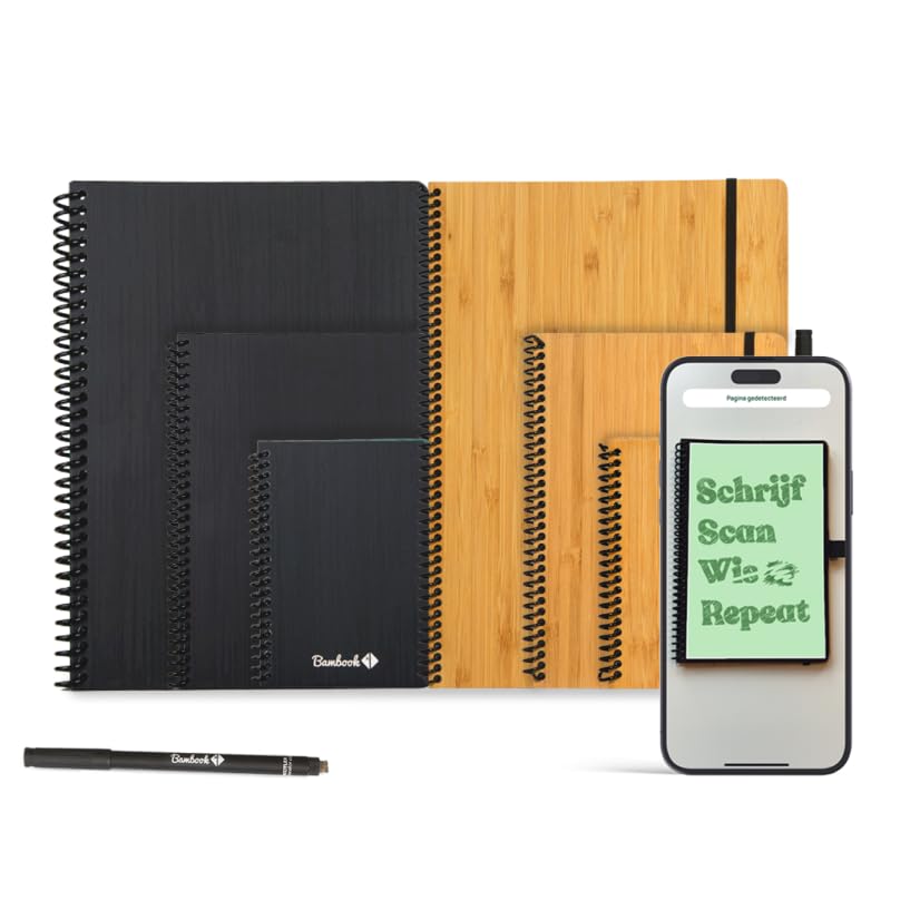 Bambook Classic Reusable Smart Notebook with Pen – Sustainable Digital Scan & Wipe Journal (Black)