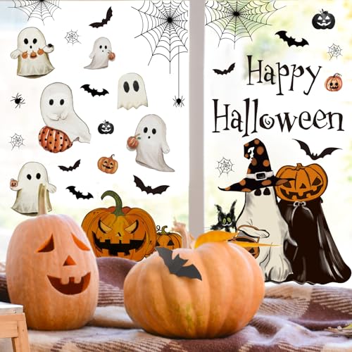 Vintage Halloween Window Clings – 6 Double-Sided PVC Sheets with Ghosts, Pumpkins, Cats & Bats