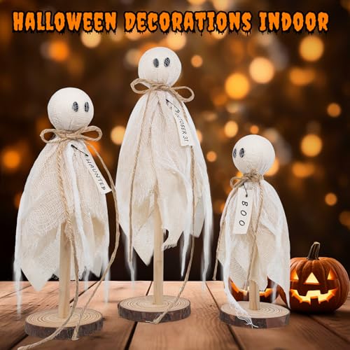 Rustic Wooden Ghost Trio – Farmhouse Halloween Decorations with BOO & Haunted Labels, 3 Sizes