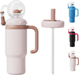 24 oz Insulated Whale Water Bottle with Two Soft Silicone Straws, Leakproof Lid and Handle