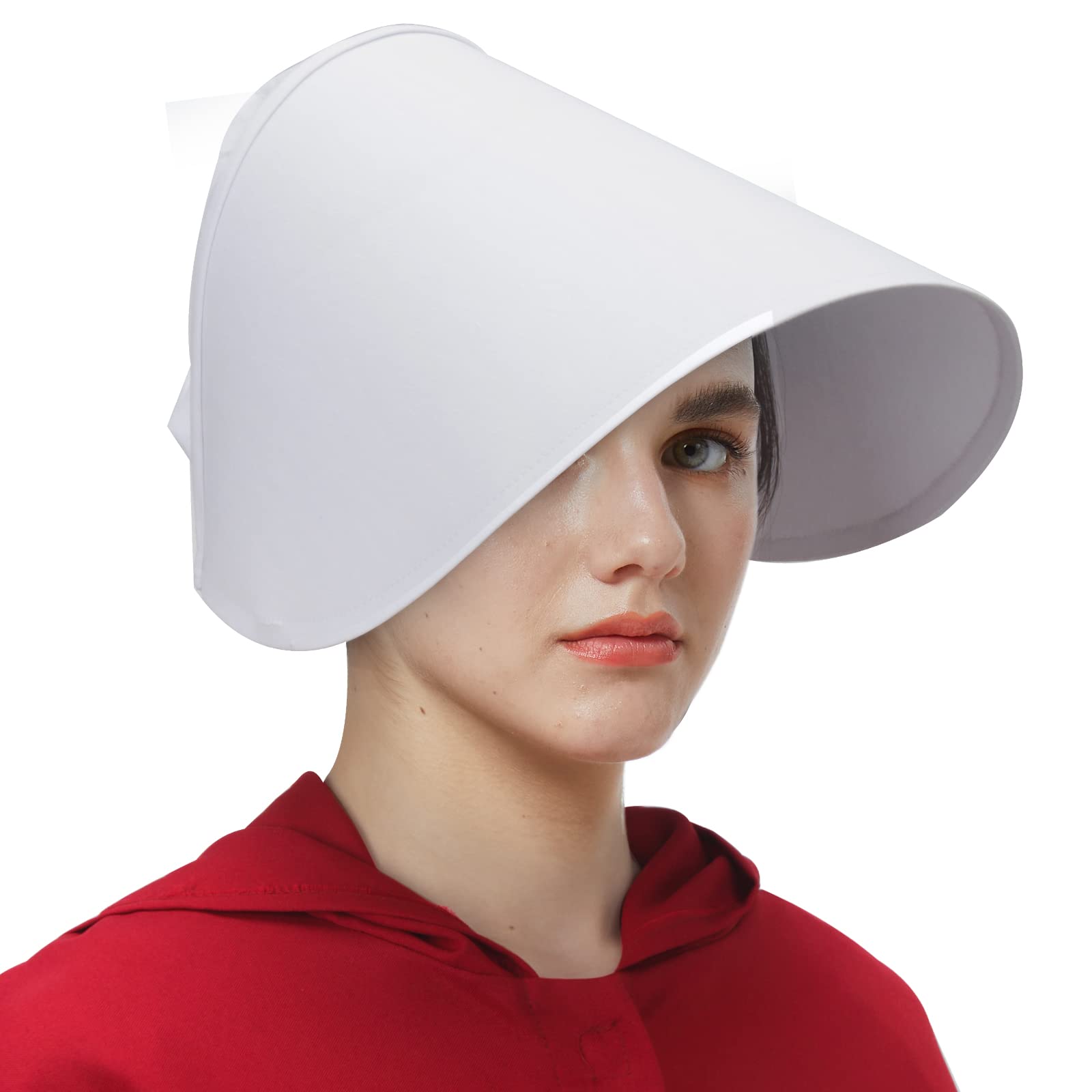 PARTYEVER Handmaids Bonnet Women's Victorian White Wide Brim Bonnet Head Cover Cap Handmaiden Cosplay Hat Costume Accessory