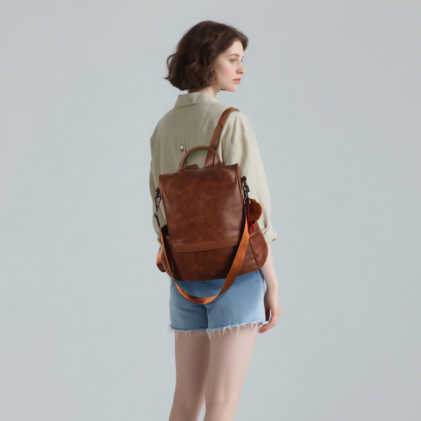 CHERUTY Women’s Anti-Theft Backpack Purse – Vegan PU Leather 3-in-1 Tote, Shoulder & Backpack for Daily Travel (Tan)