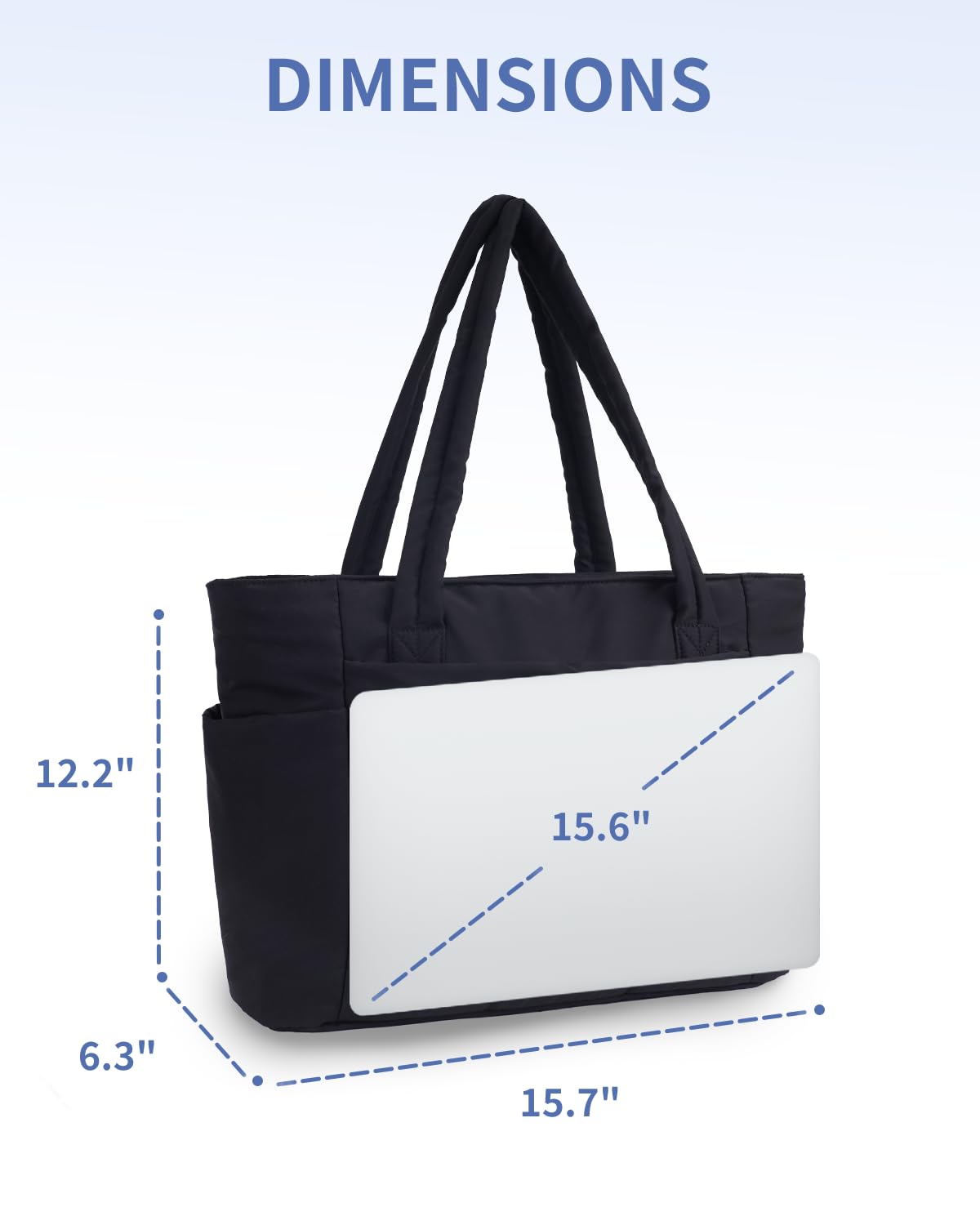 Wandering Nature Puffer Tote Bag with 40oz Tumbler Holder – Lightweight Laptop Tote with Trolley Sleeve (Black)