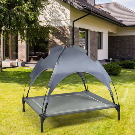 35.5" × 32" Elevated Dog Bed with UV-Resistant Canopy – Outdoor Pet Lounger for Small & Medium Dogs
