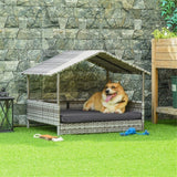 Rattan Dog Bed – Stylish Pet Sofa Tent with Washable Cushion & Non-Slip Base for Small & Medium Dogs, Indoor & Outdoor Use