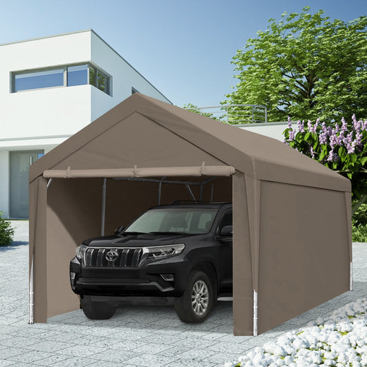 10 × 20 ft Heavy-Duty Portable Carport – Khaki Garage Shelter with Powder-Coated Steel Frame & Waterproof Canopy