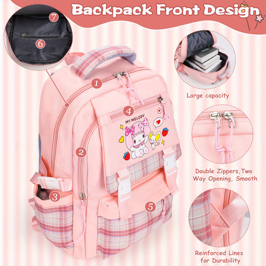 Sanrio Hello Kitty Large Capacity Backpack Set – Pink Cartoon Backpack with Stationery Bundle & Adjustable Straps