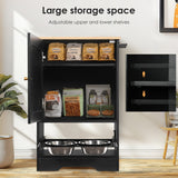 Feeding Station with Locker – Concealed Pet Feeding Station with 2 Overhead Dog Bowls, Side Hooks & Anti-Tipping Kit (Black)