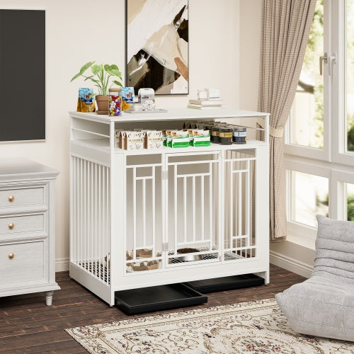 43.3-Inch Large Wooden Dog Kennel Furniture – Indoor Pet Crate with Divider, Double Door Design & Stylish Home Décor