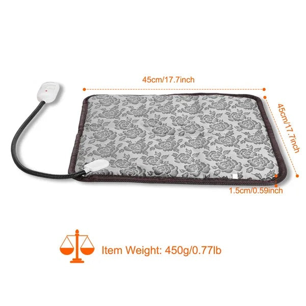 Pet Heating Pad Waterproof Electric Mat – Adjustable Warm Blanket, Gray (45 × 45 cm)