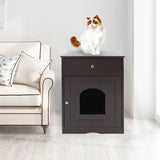 Wooden Pet House Cat Litter Box Enclosure with Drawer – Indoor Cat Crate & Side Table Furniture Design
