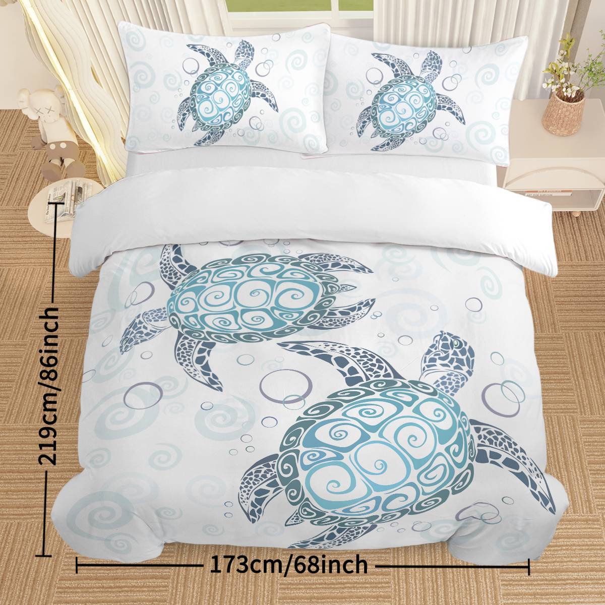 Ocean Turtle 3‑Piece Comforter Set – Turtle‑Themed Bedding with 2 Pillowcases (Queen Size)