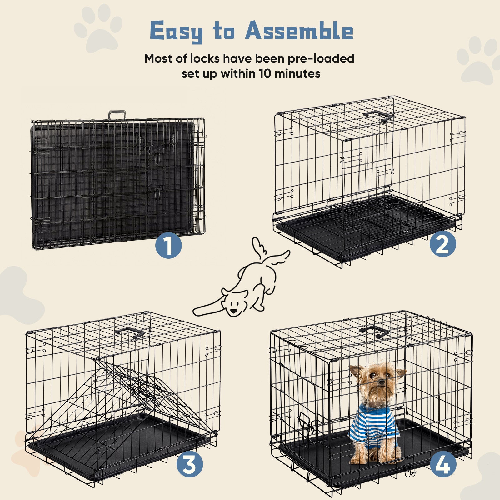 Single Door Dog Cage – 24–30 Inch Foldable Metal Crate with Secure Lock & Removable Tray for Easy Cleaning
