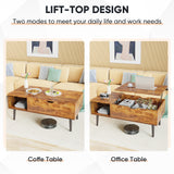 Industrial Lift Top Coffee Table with Hidden Storage - Rustic Living Room Center Table