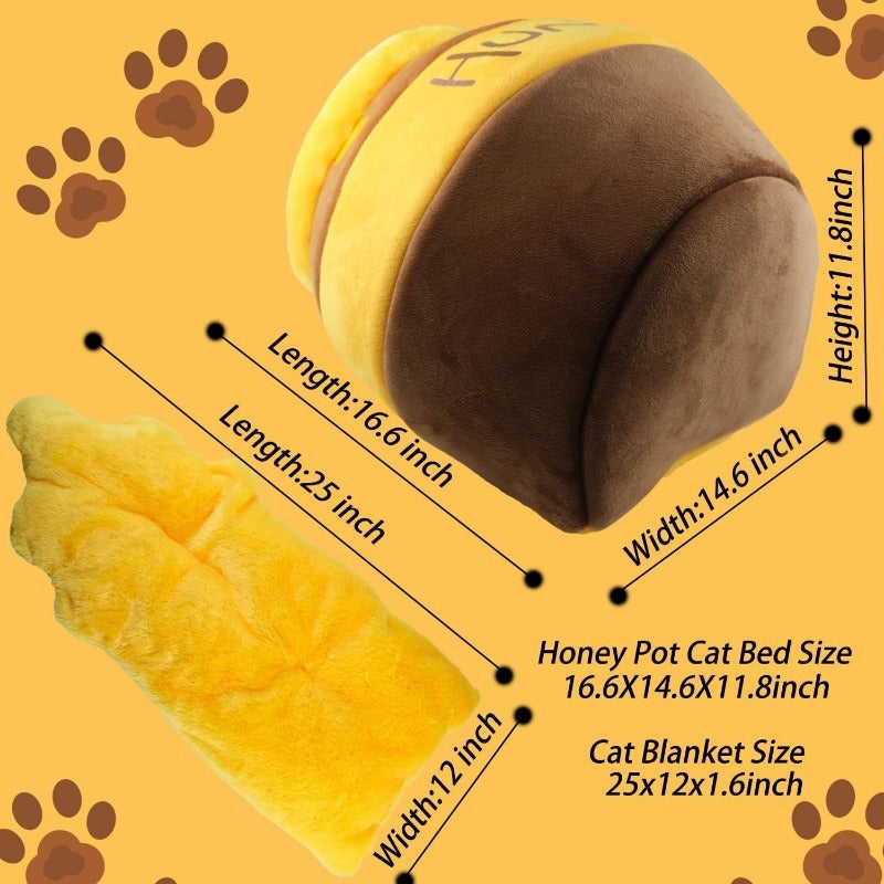 Honey Pot Cat Cave Bed – Indoor Cat Nest with Removable Cushion, Thick Sponge & Washable Cozy Bed for Small Pets