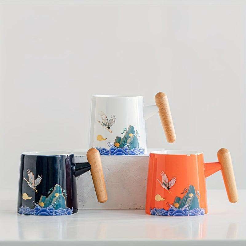 Crane-Patterned Ceramic Teacup with Lid & Filter – Perfect Gift - PulinGO
