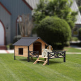 Outdoor Large Wooden Cabin Dog Kennel with Porch – Weather-Resistant House Style Shelter for Medium & Large Pets