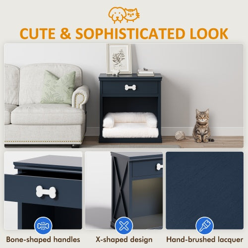 Vintage Small Locker with LED Lights & Pet Bed – Multi-Functional Wooden Pet Furniture with Storage and Cozy Sleeping Space
