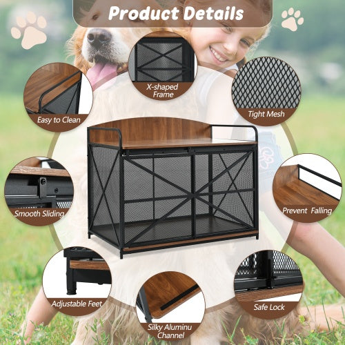 42.8-Inch Heavy-Duty Dog Crate Furniture – Farmhouse Wooden Kennel & Coffeetable