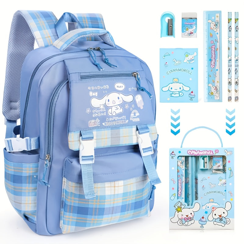 Sanrio Cinnamoroll Backpack Set – Large Capacity School Bag with Badge Pins & Stationery Bundle