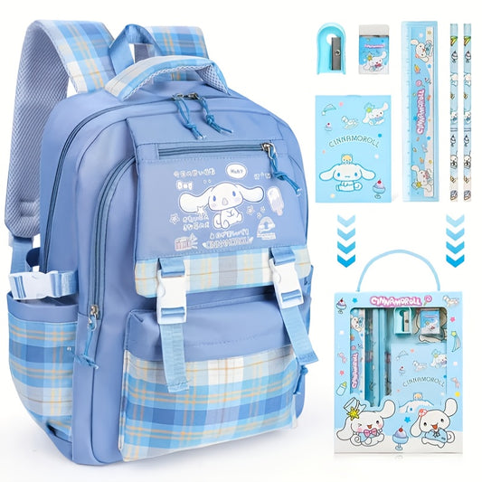 Sanrio Cinnamoroll Backpack Set – Large Capacity School Bag with Badge Pins & Stationery Bundle