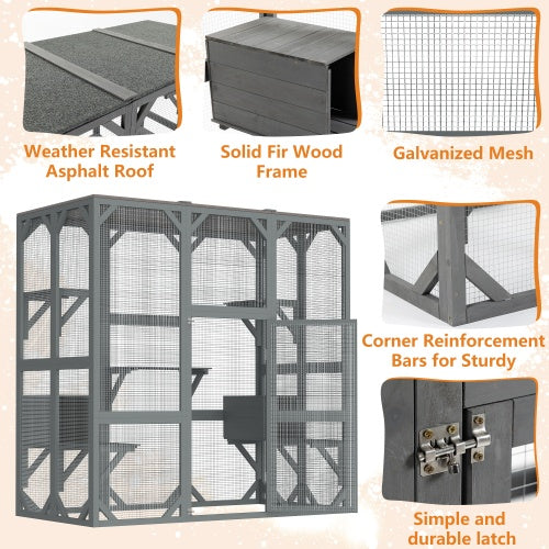 Outdoor Wooden Cat House & Large Cat Cage – Multi-Level Enclosure with Jump Platform, Apartment & Weather-Resistant Roof