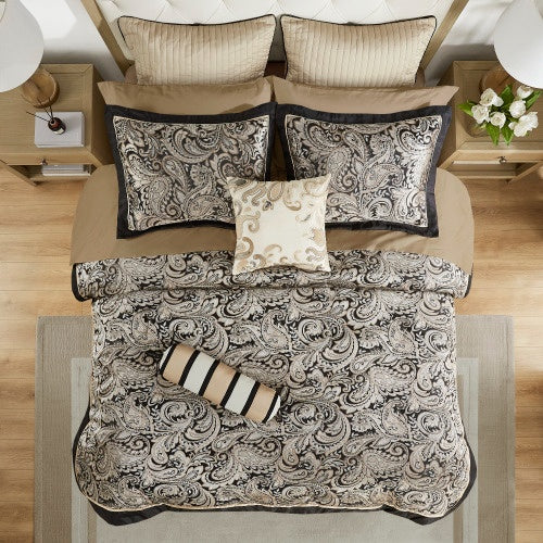 12-Piece Black Comforter Set with Cotton Bed Sheets – Luxury Queen Bedding Ensemble