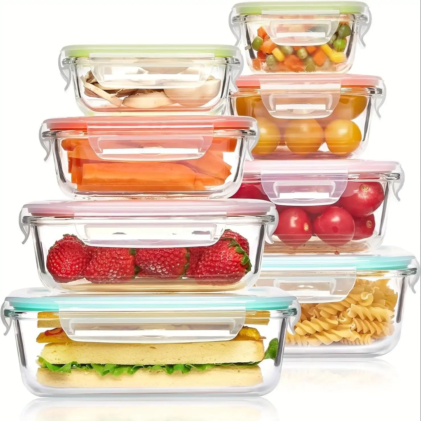 8pcs Glass Meal Prep Containers – Airtight, Leak-Proof, Microwave & Freezer Safe - PulinGO