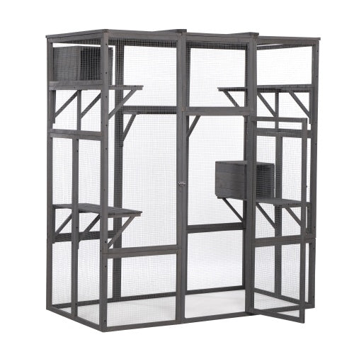 Oversized Cat Cage – Multi-Level Grey Indoor Enclosure with Platforms, Ladders & Lockable Doors for Cats & Kittens